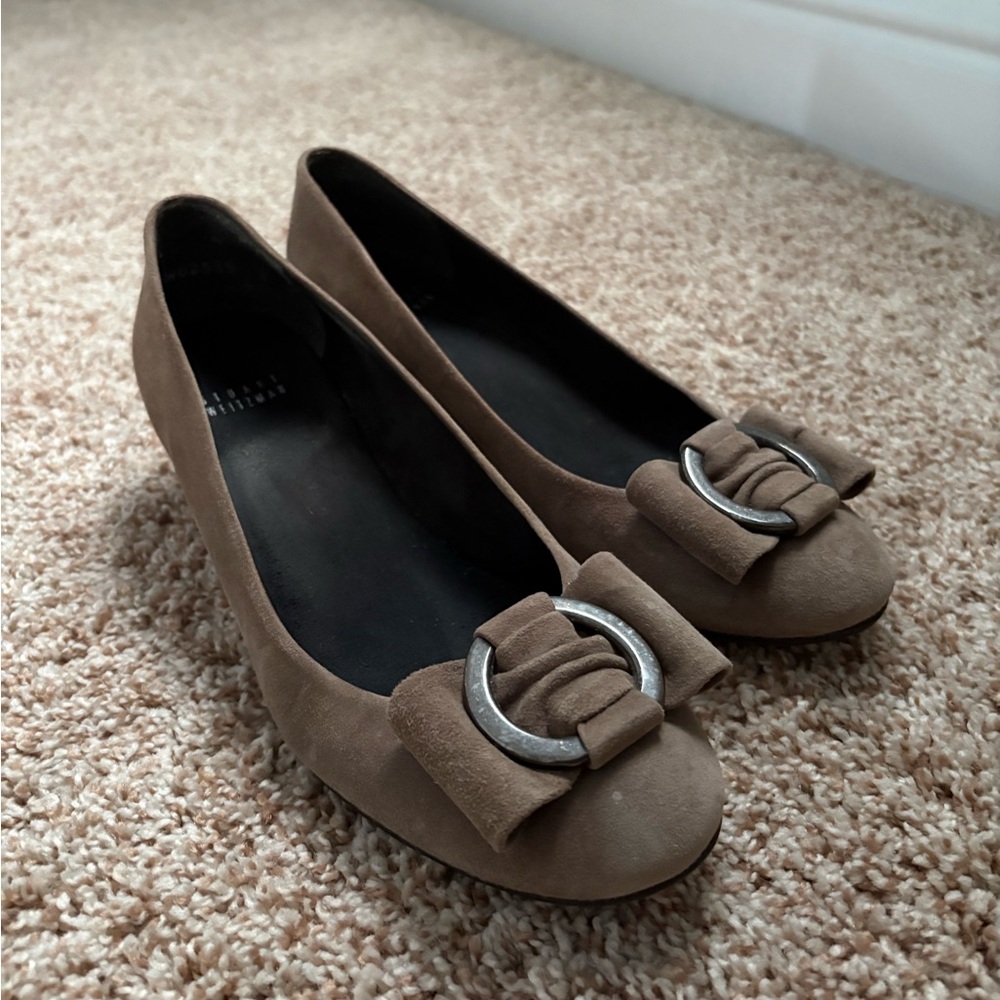 Stuart Weitzman suede low wedge flat